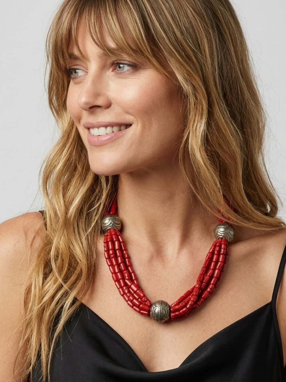 Vintage 1960s Red Glass Beaded Handmade Boho Ball Artisan Necklace